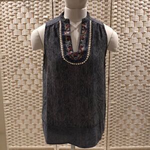 THML Sleeveless Embroidered Notch Neck Top Size XS Anthropologie